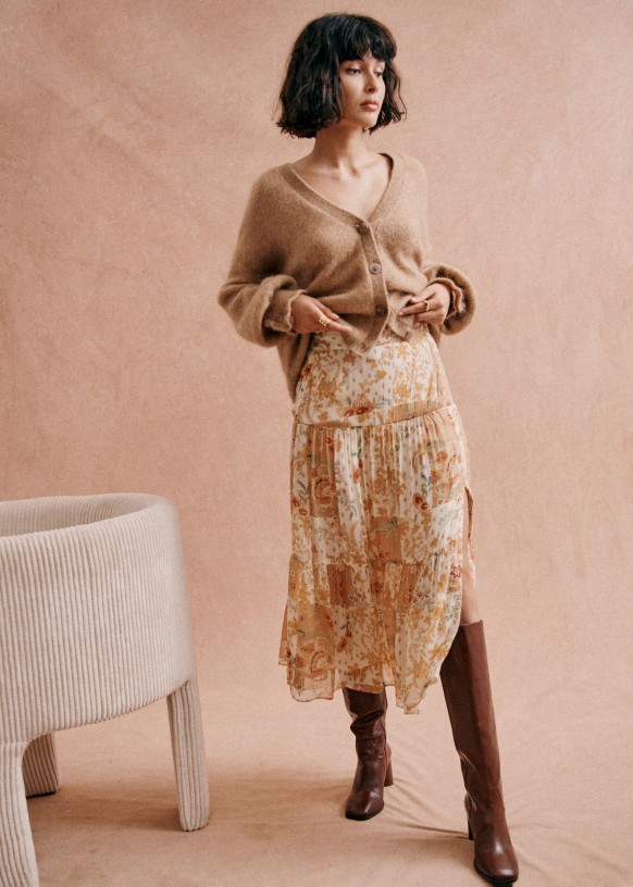 Tammie Skirt - Camel Patchwork - Viscose - Sézane