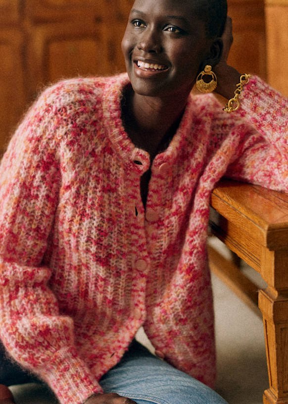 Emile カーディガン - マルチカラー ローズ オレンジ - メリノウール