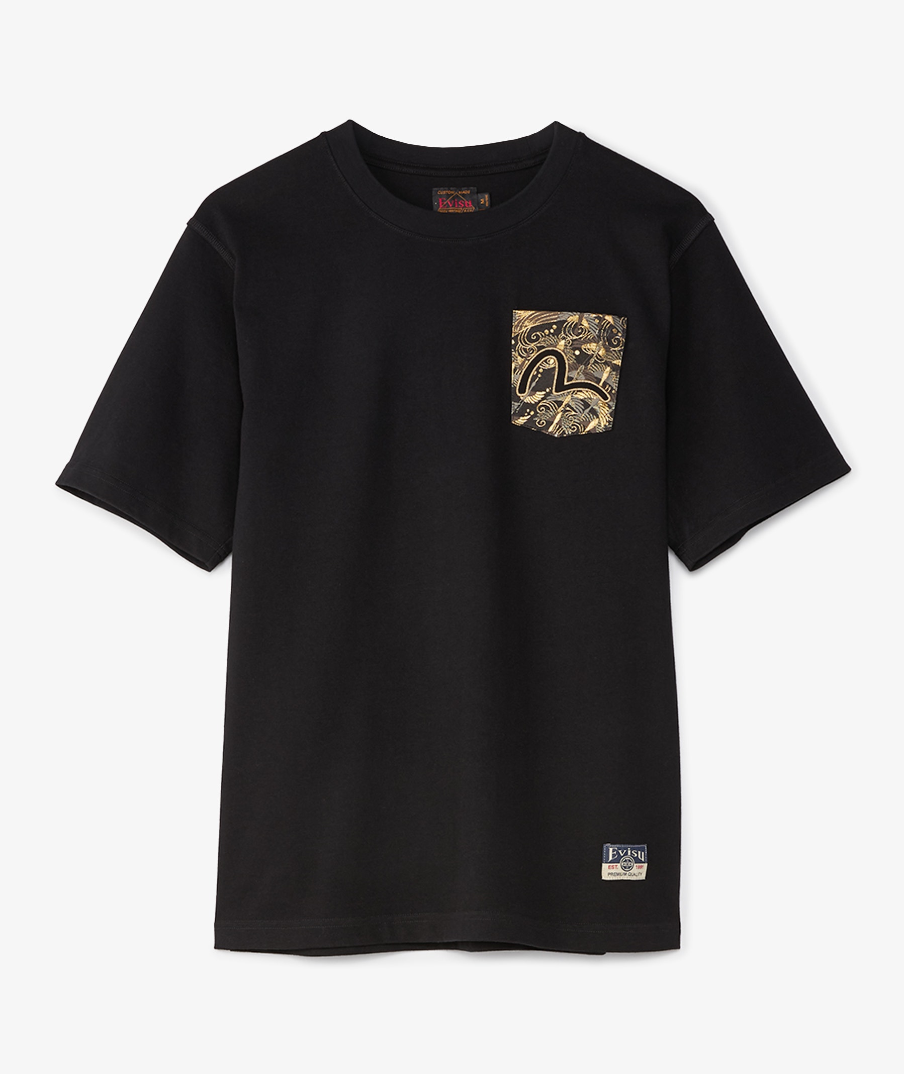 Evisu Brocade Pocket & Seagull Embroidery T-Shirt in Black | SVD USA