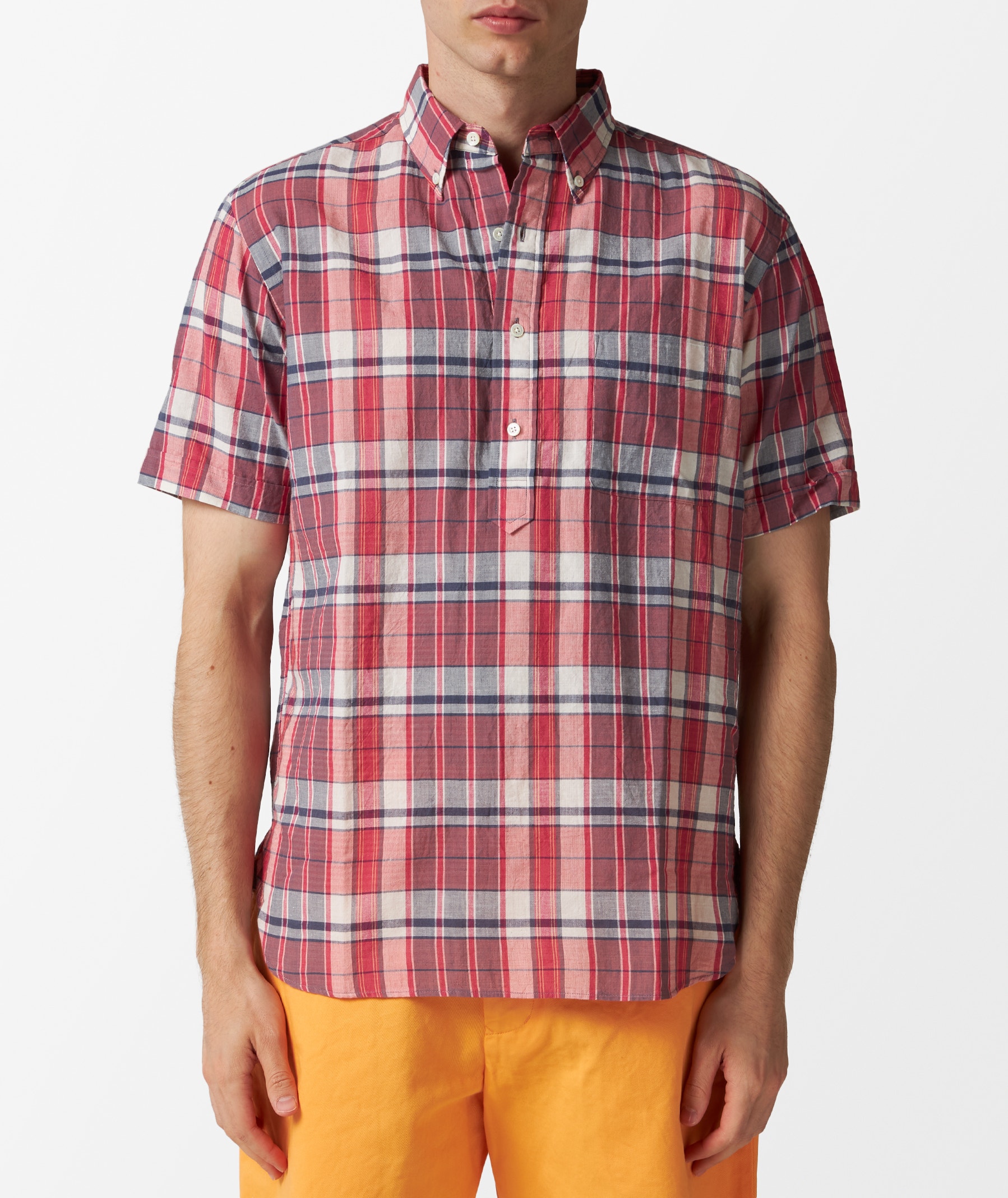 Beams Plus B.D. Madras Short Sleeve Pullover Shirt in Multicolor
