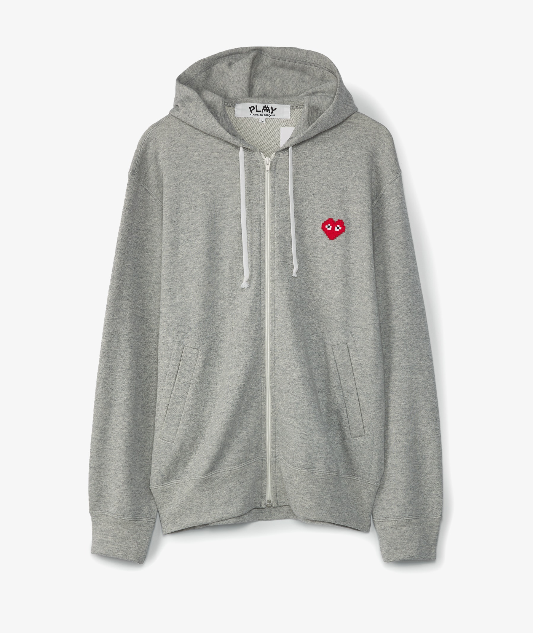 Grey Comme des Garçons Play Red Heart Zip Hoodie | SVD