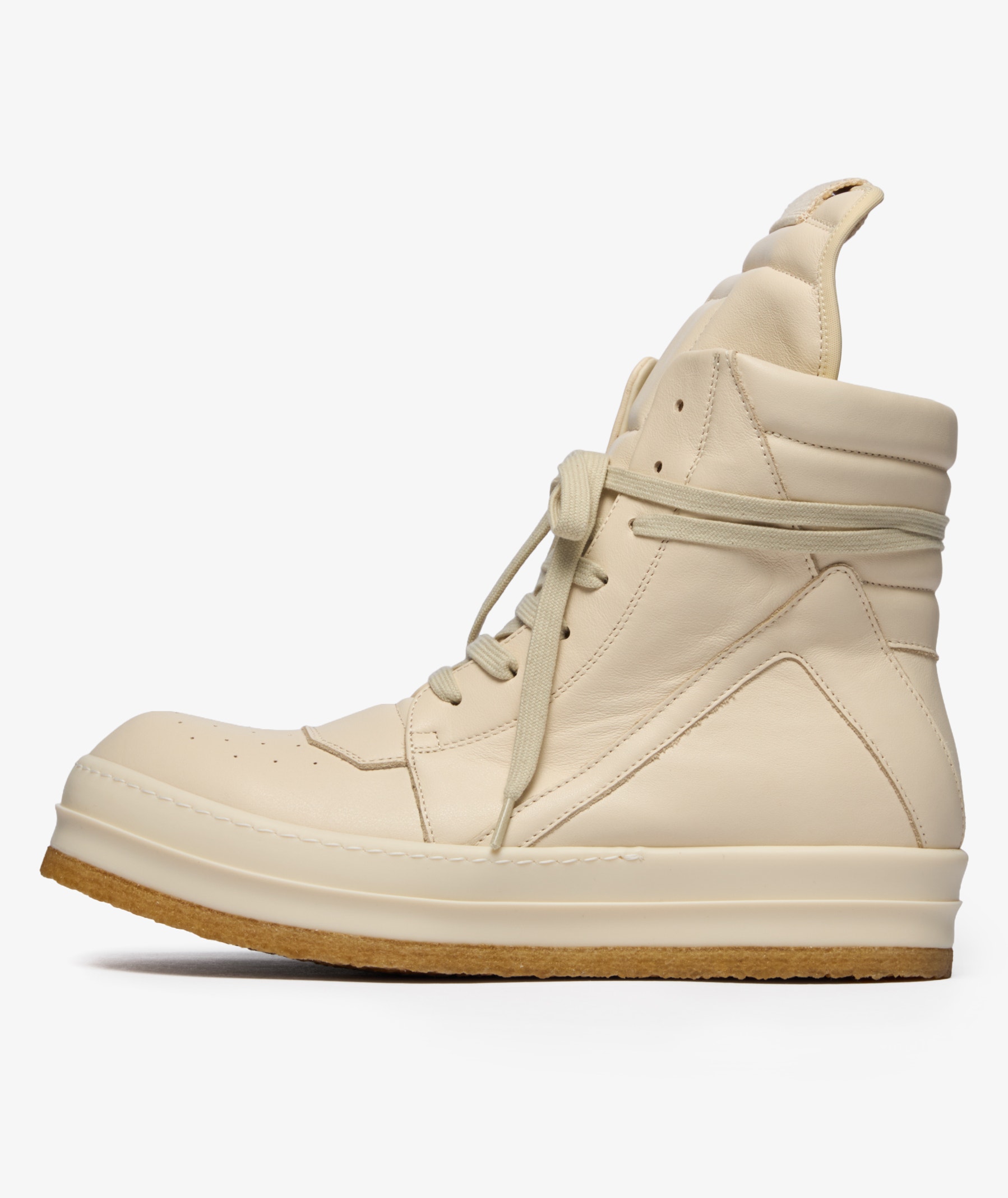 Rick Owens Leather Creep Geobasket Sneakers | Milk/milk | SVD USA