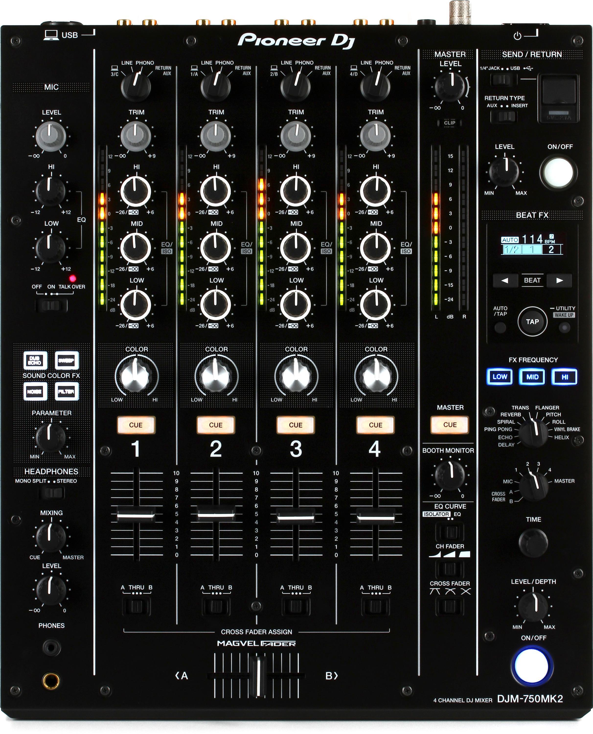 Pioneer DJ DJM-750MK2 4-channel DJ Mixer with Odyssey Hard Case