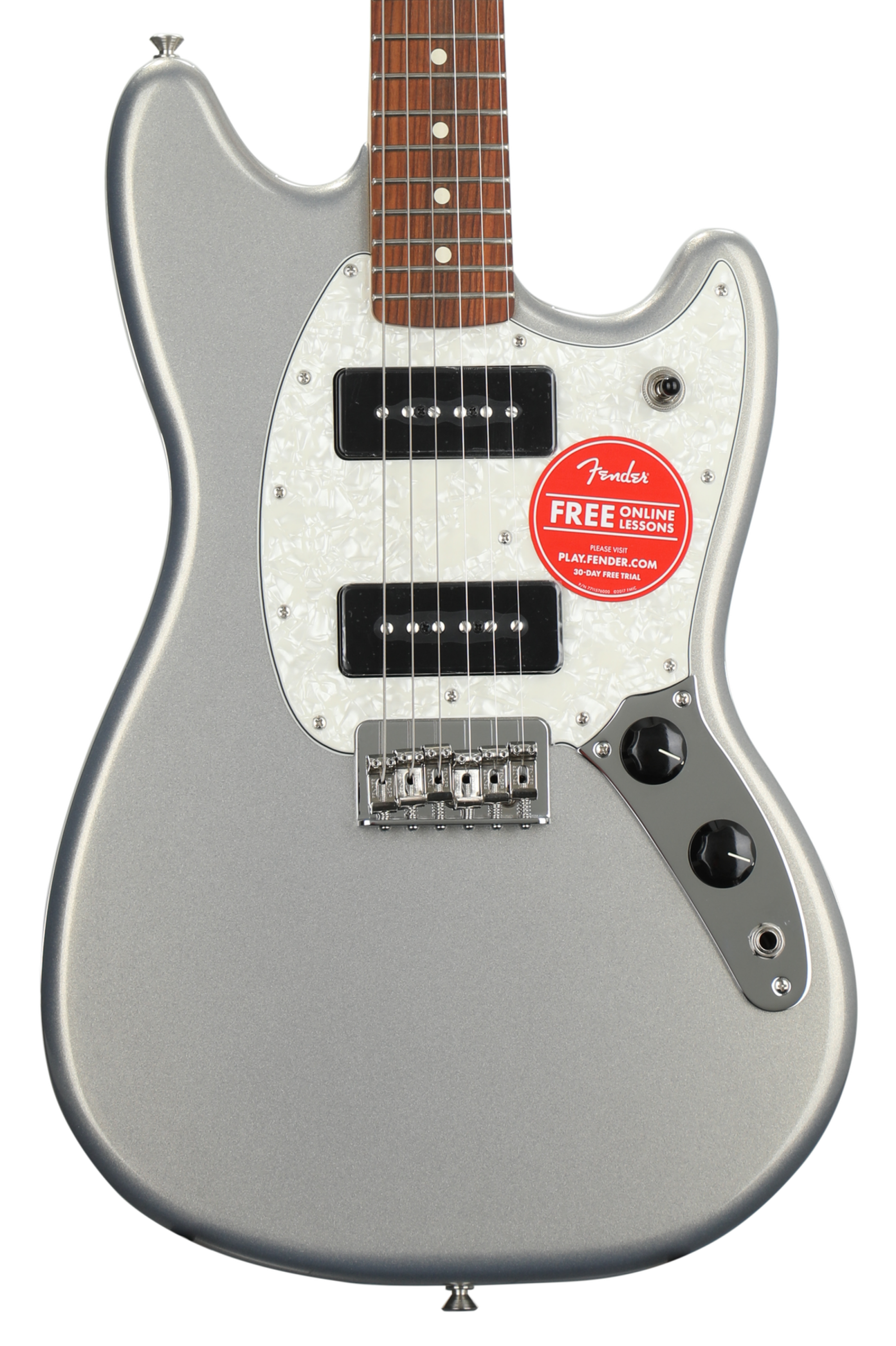 Fender Mustang 90 - Silver w/ Pau Ferro Fingerboard | Sweetwater