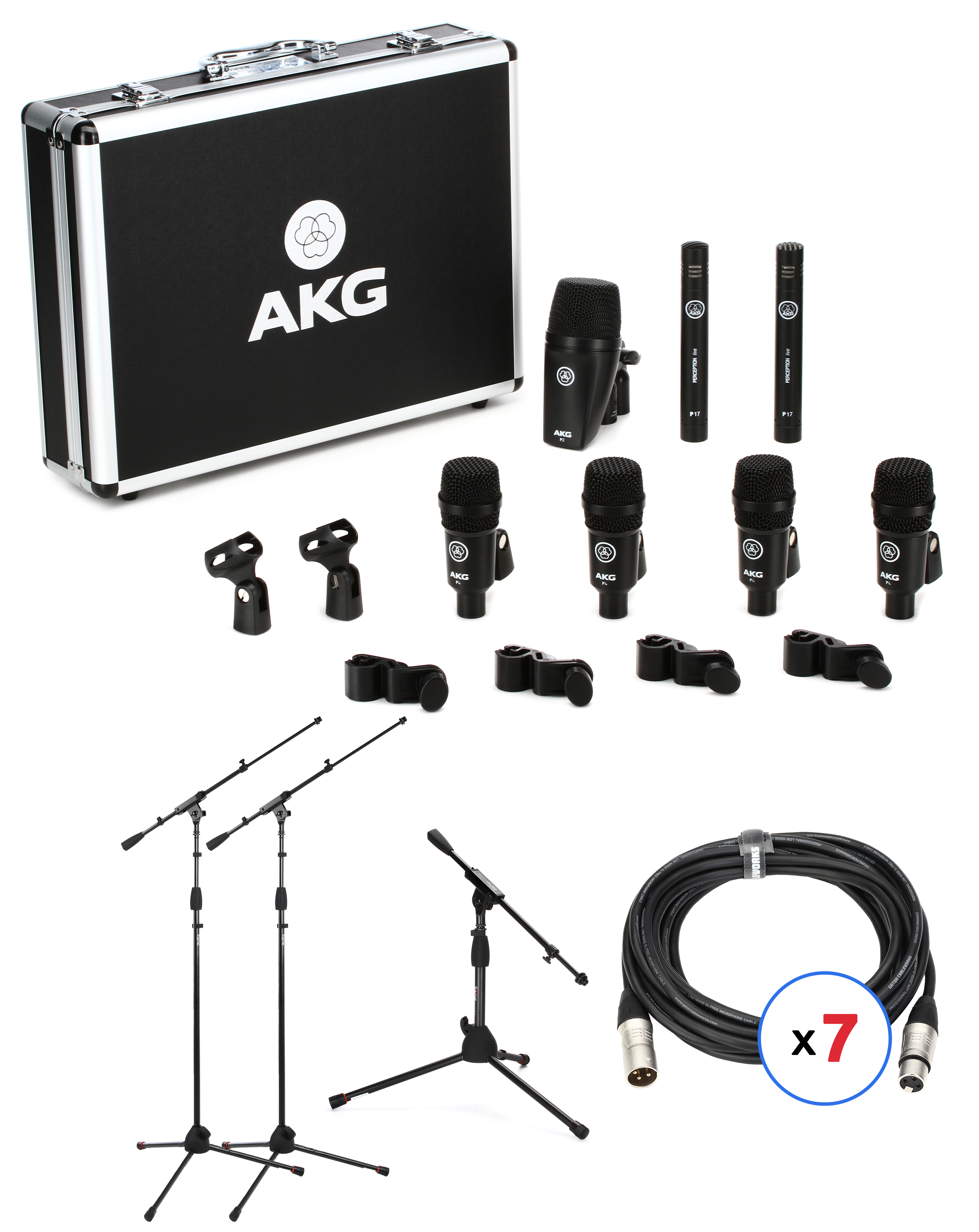 AKG Drum Set Session 1 Microphone Set with Stands & Cables