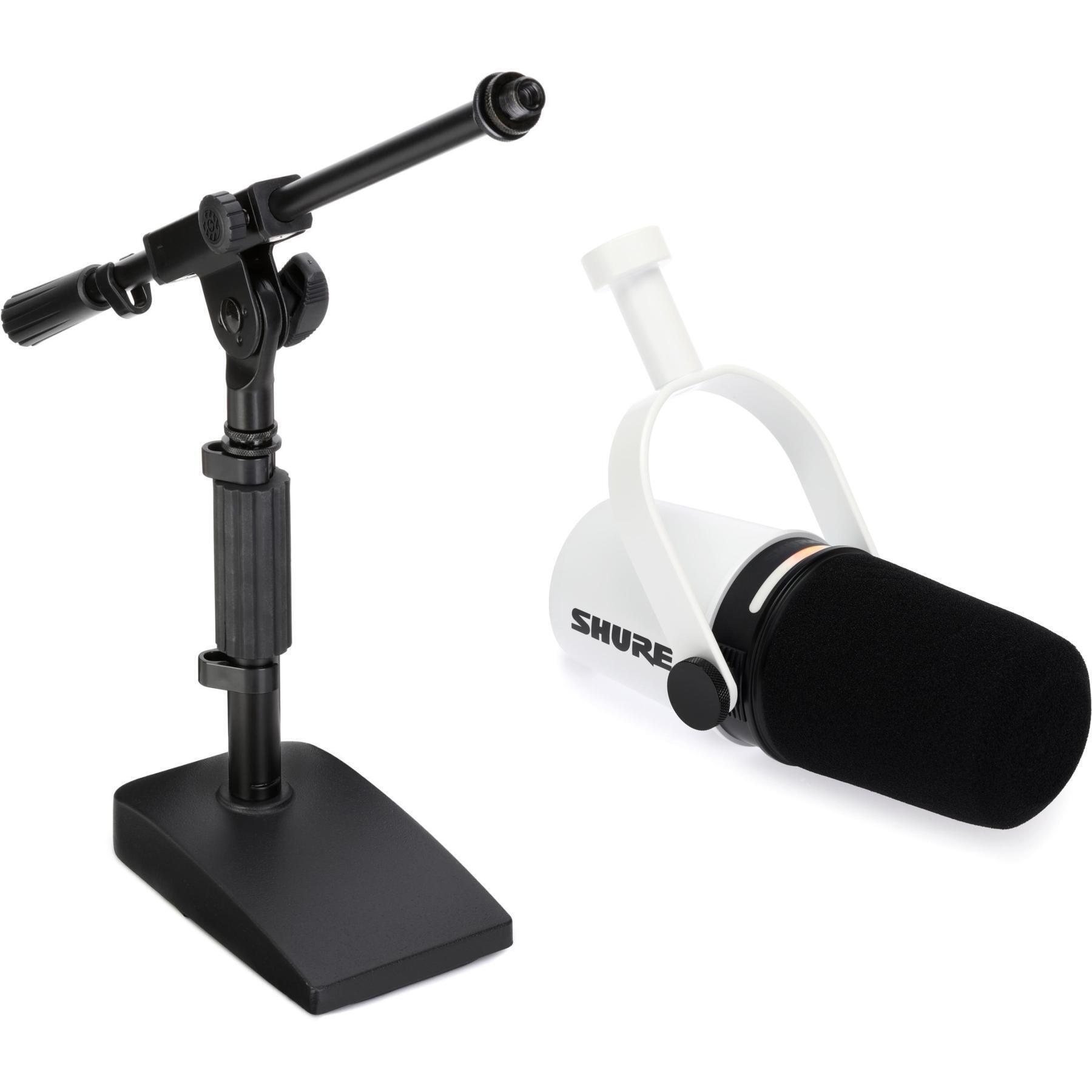 Shure MV7+ Hybrid Podcast Microphone with Mic Stand - White