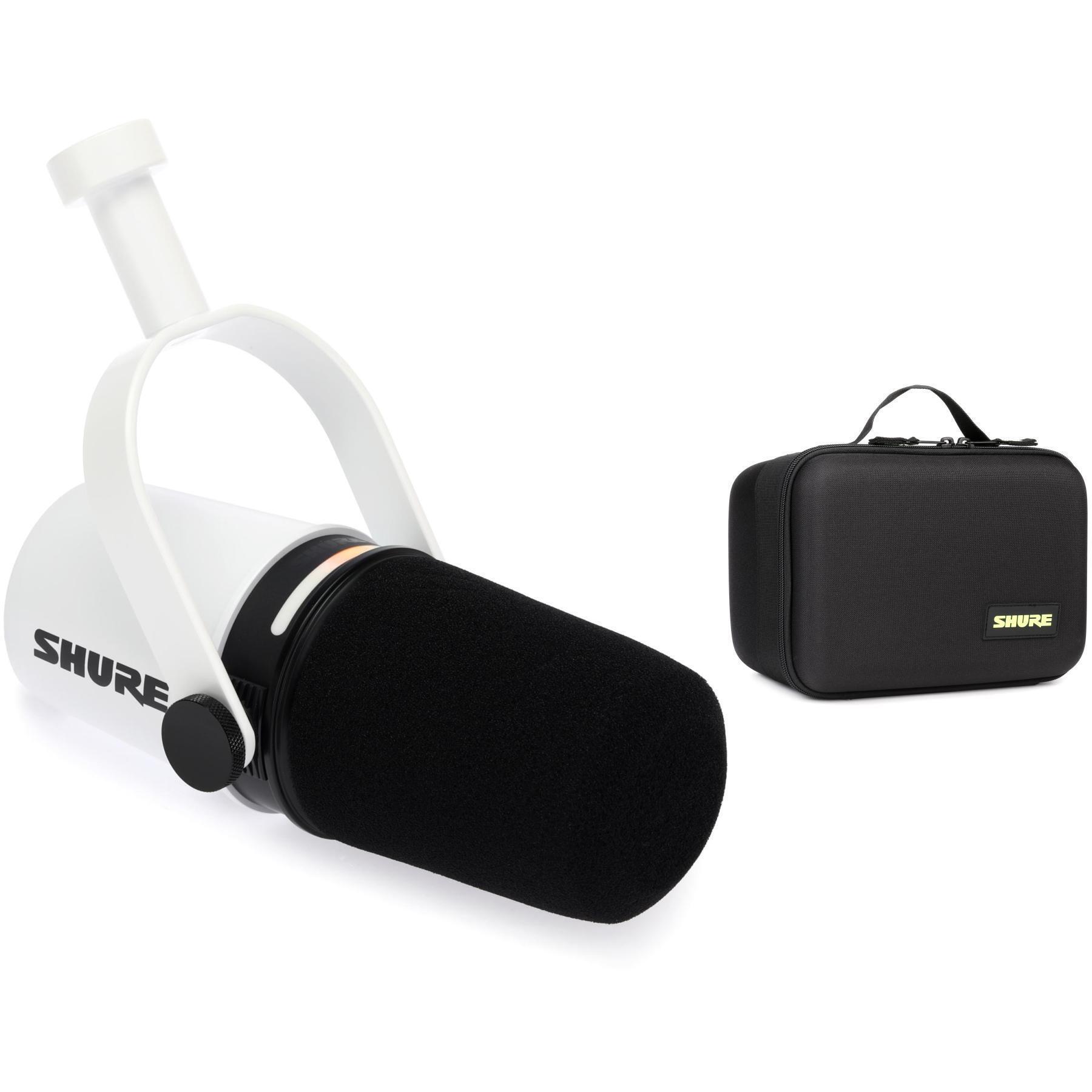 Shure MV7+ Hybrid Podcast Microphone with Mic Stand - White