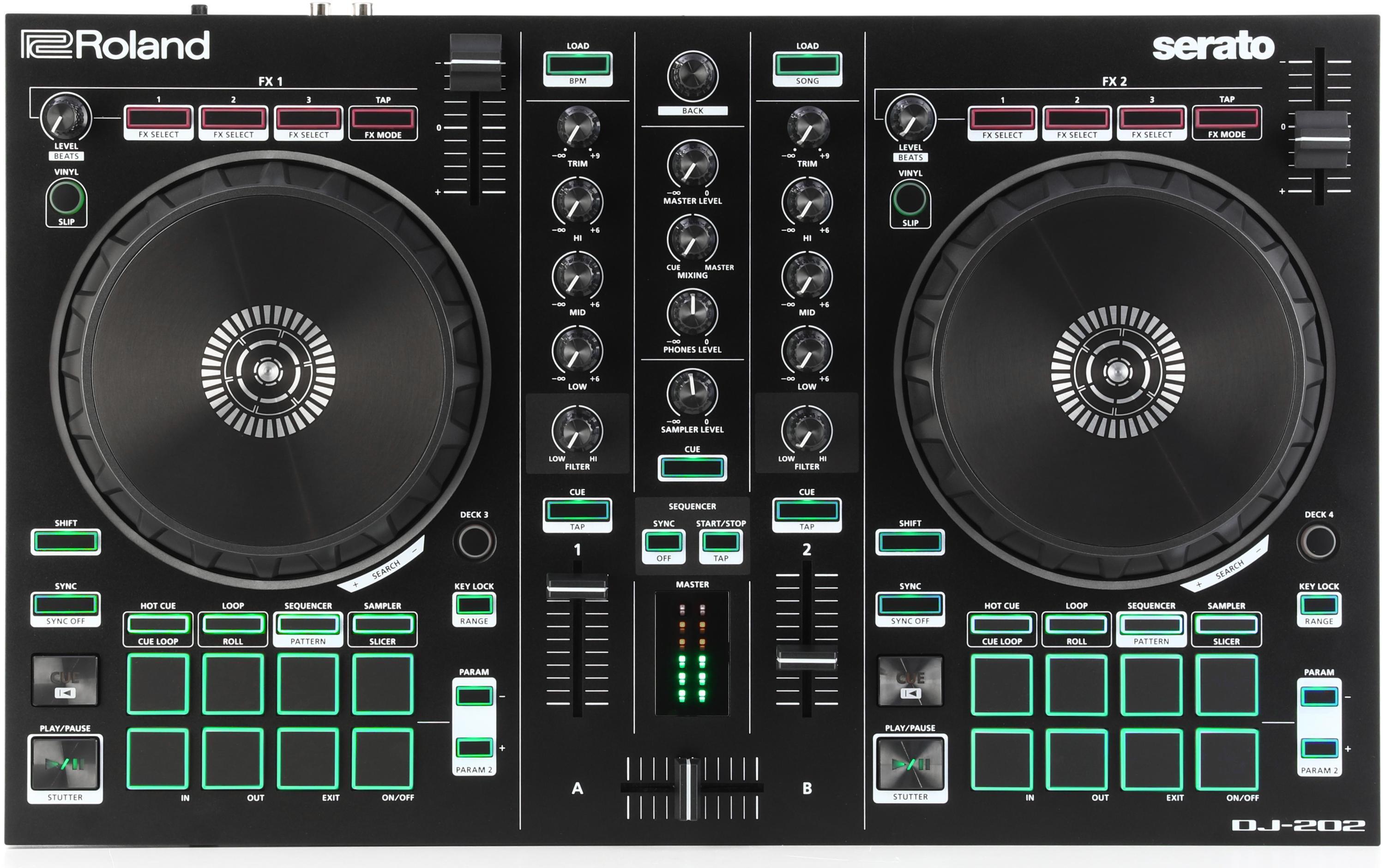 Roland DJ-202 4-deck Serato DJ Controller with Drum Machine with