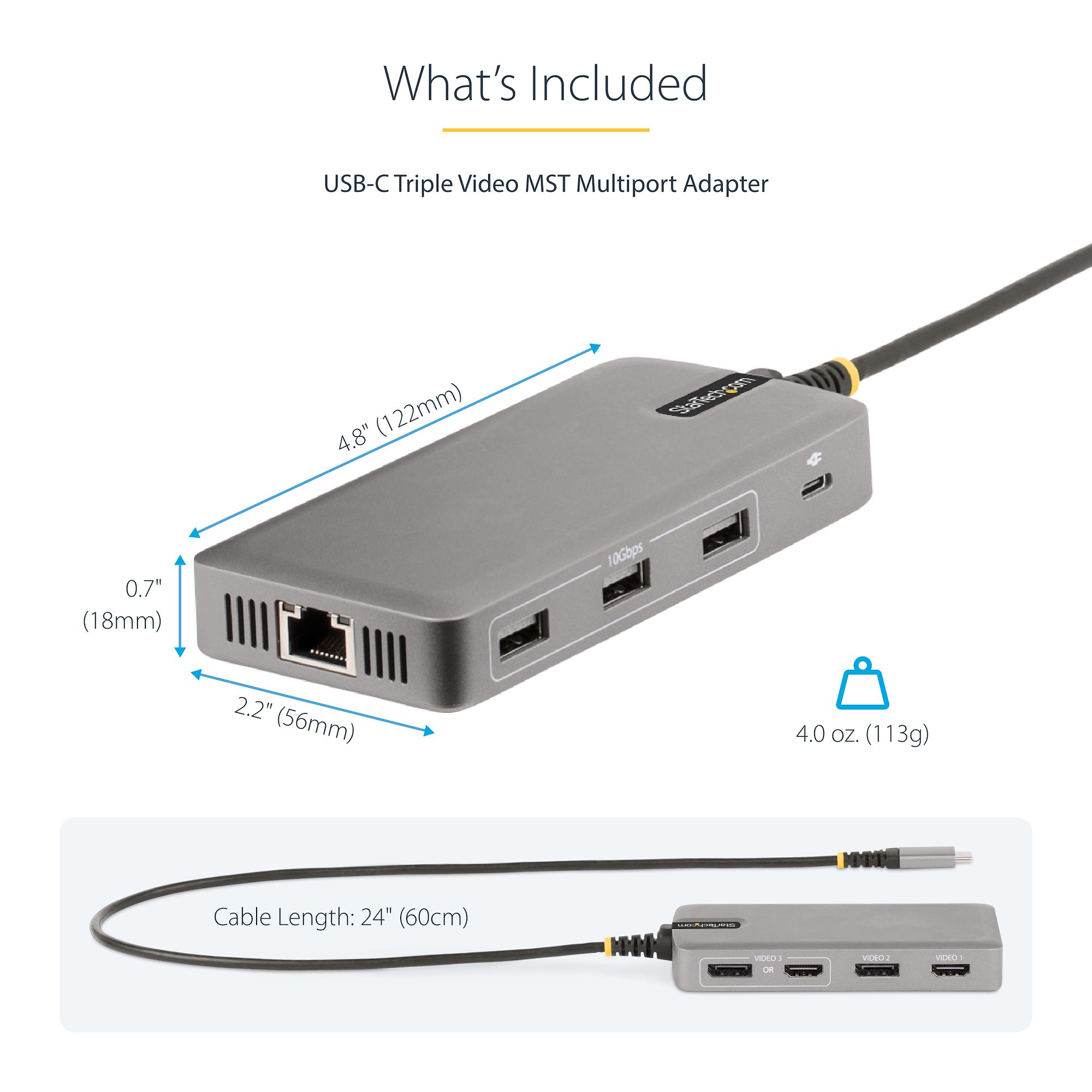 USB-C Triple Monitor Multiport Adapter, Dual 4K 60Hz + 4K 30Hz