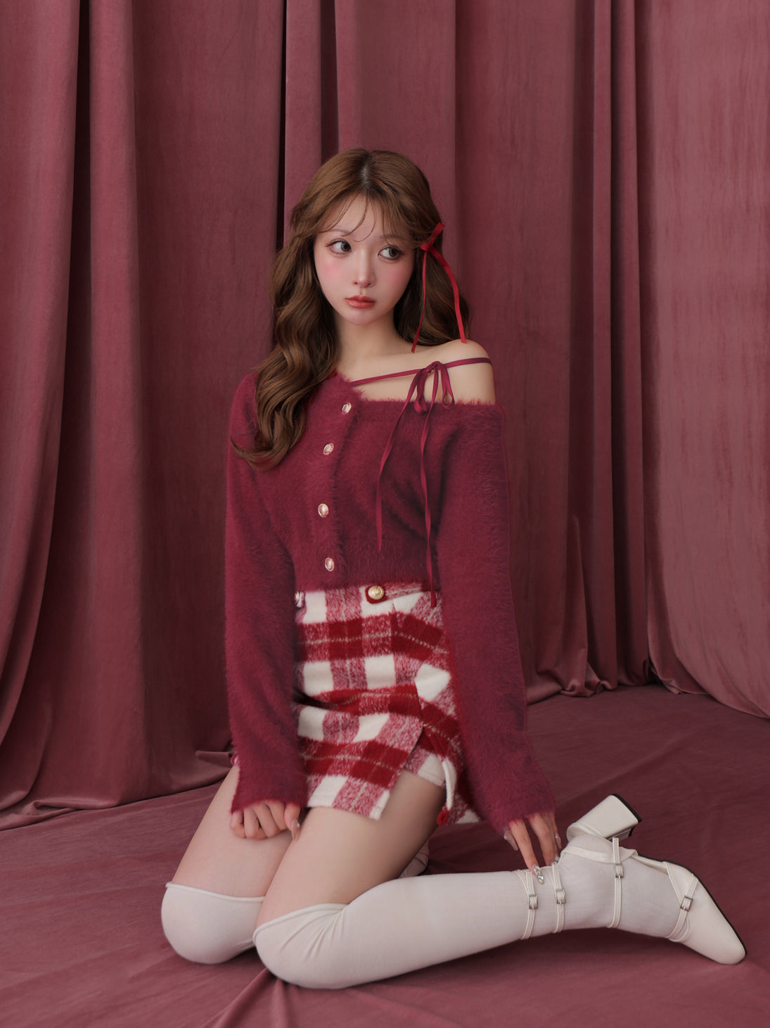 Pre Order】Light shaggy check mini skirt(eme10763) – M me eme