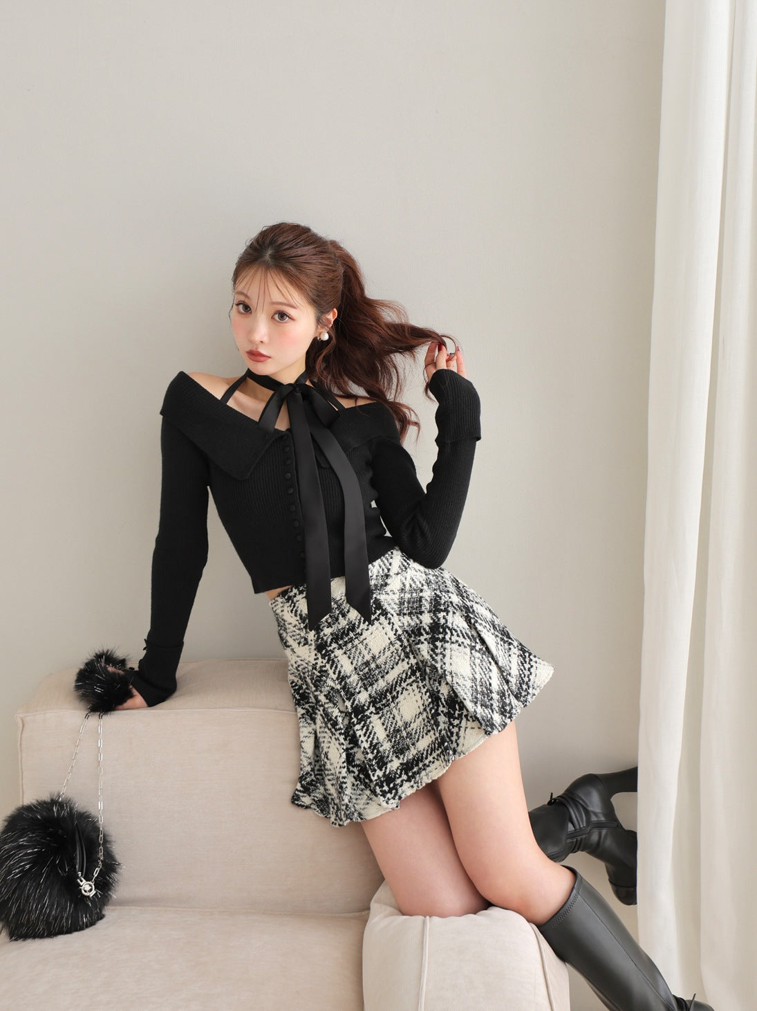 SALE】Decollete ribbon off shoulder knit tops(eme10371) – M me eme