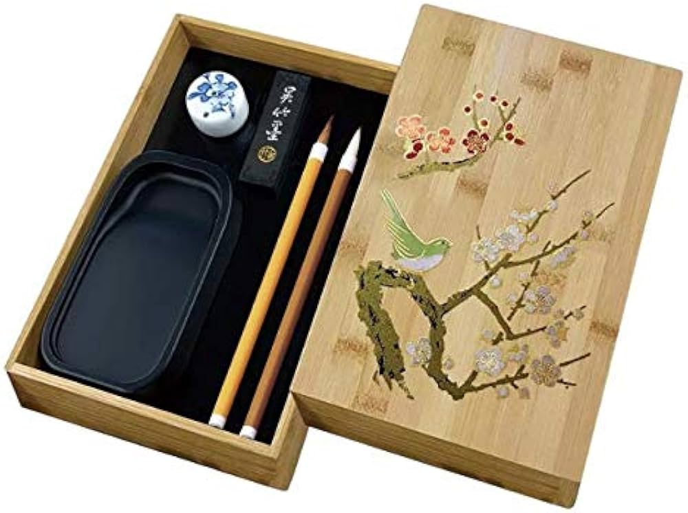 Amazon | 呉竹 硯箱セット 竹製 梅に鶯蒔絵 KB717-900 | 硯 | 文房具