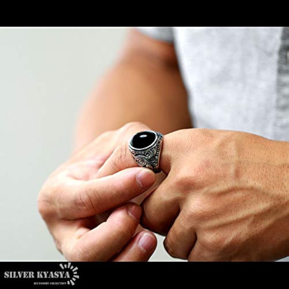 Amazon | [silver KYASYA]ブラック オニキスリング メンズ ステンレス