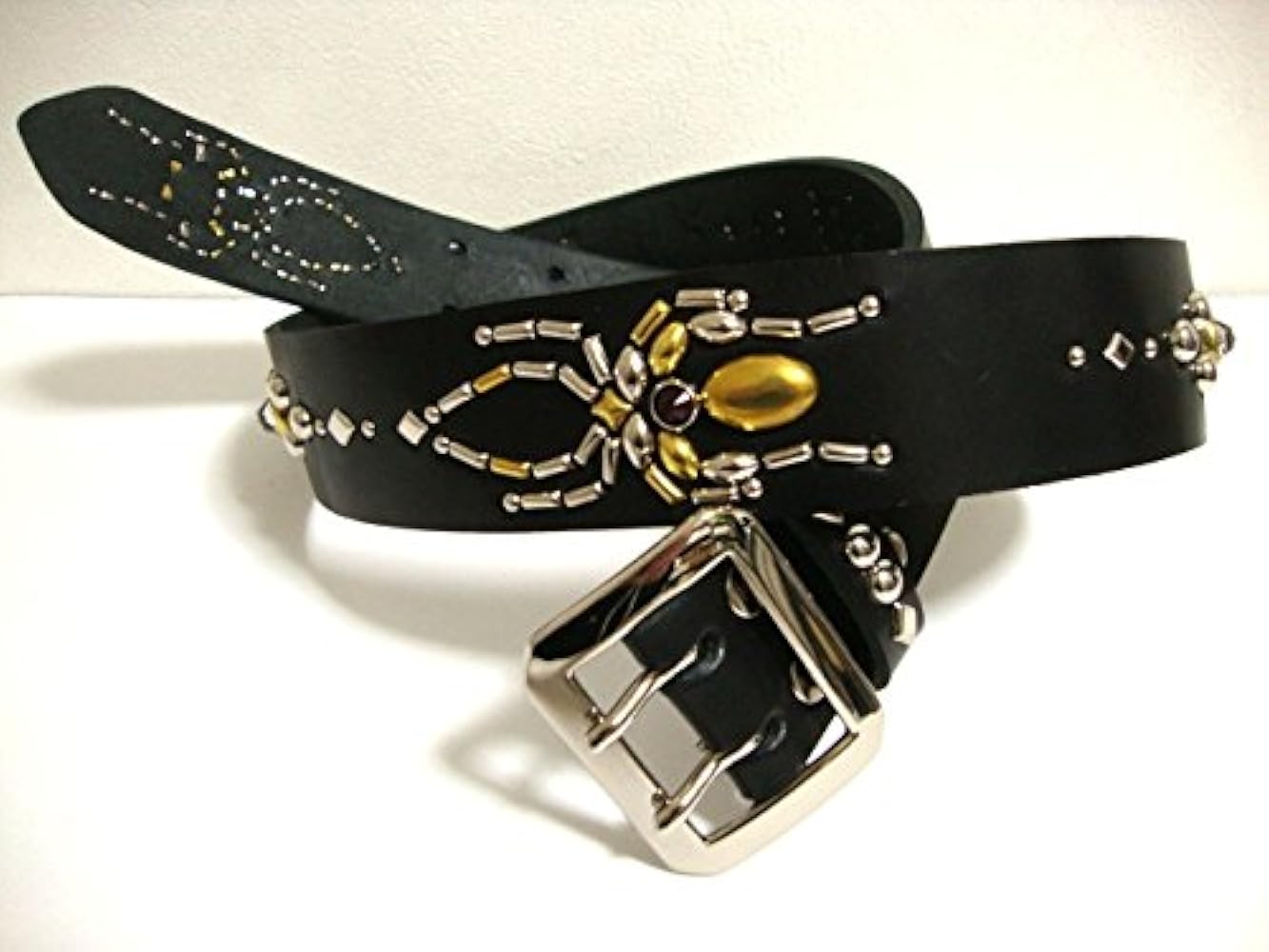 Amazon | 栃木レザー スタッズベルト 黒 スパイダー型（スワロフスキー