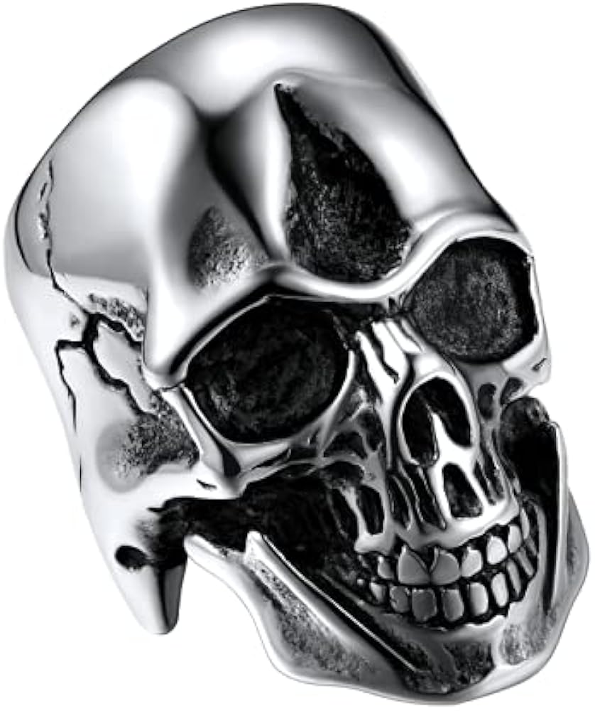U7 Skull Ring Men's Gothic Jewelry Stainless Steel Enamel Black
