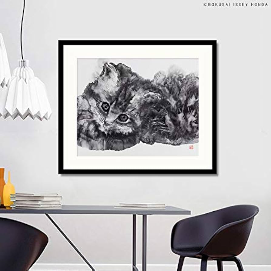 Amazon.co.jp: やわらかな毛並みを墨のにじみで表現 絵画 猫 水墨画