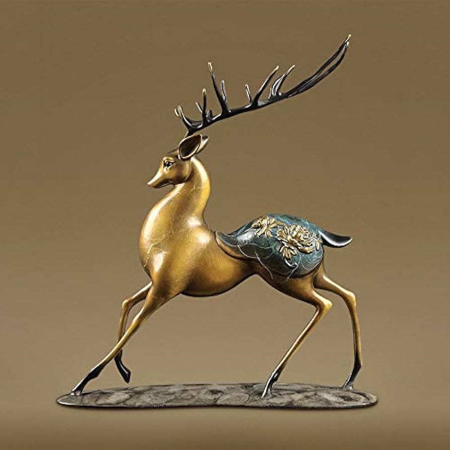 Amazon.co.jp: ブロンズとゴールドの年銅の鹿の装飾Fulu工芸品新しい