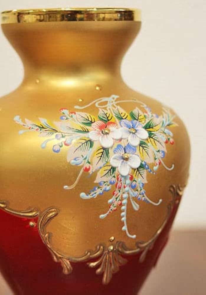 Amazon.co.jp: イタリア製 ベネチアンガラス 花瓶 手描き 金彩（24金