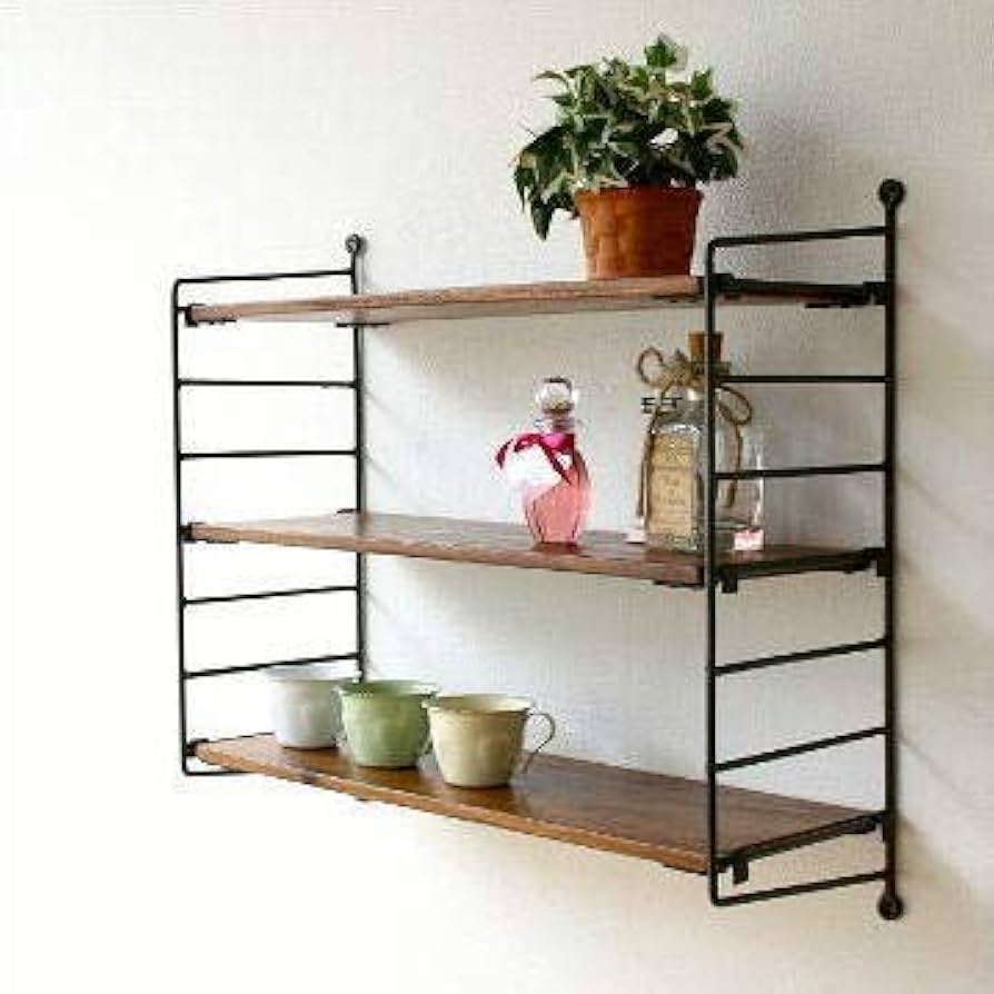 Amazon｜ウォールシェルフ 壁掛け棚 木製 アイアン おしゃれ 天然木