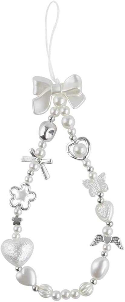 Amazon.com: White Pearls Bow Beaded Phone Charm Keychains for