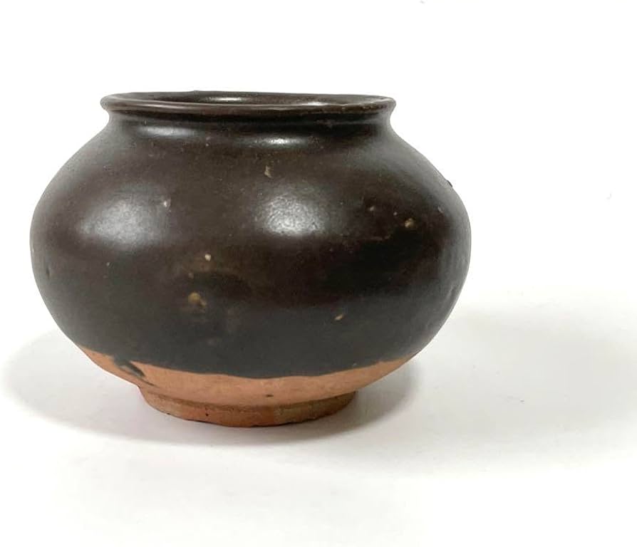 Amazon.co.jp: アンティーク 工芸品 骨董 李朝 褐釉 黒高麗 小壺 壺 丸