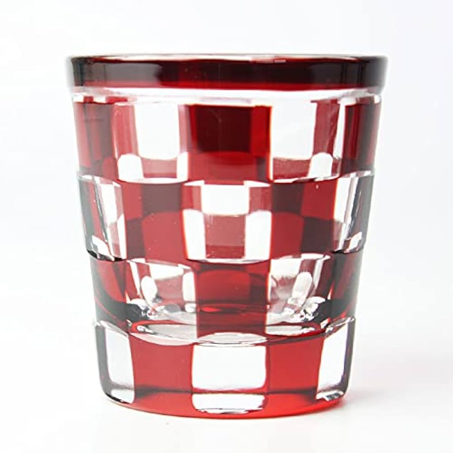 Amazon｜ショットグラス 切子グラス 65ml 市松模様 レッド おしゃれ