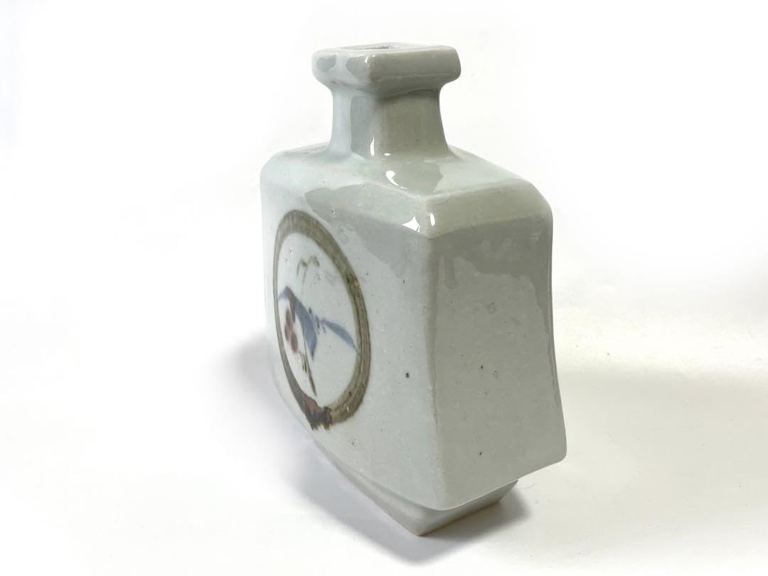 Amazon.co.jp: 陶芸家 作家物 椋木英三 花絵扁壺 花瓶 壺 花入 飾壺 師