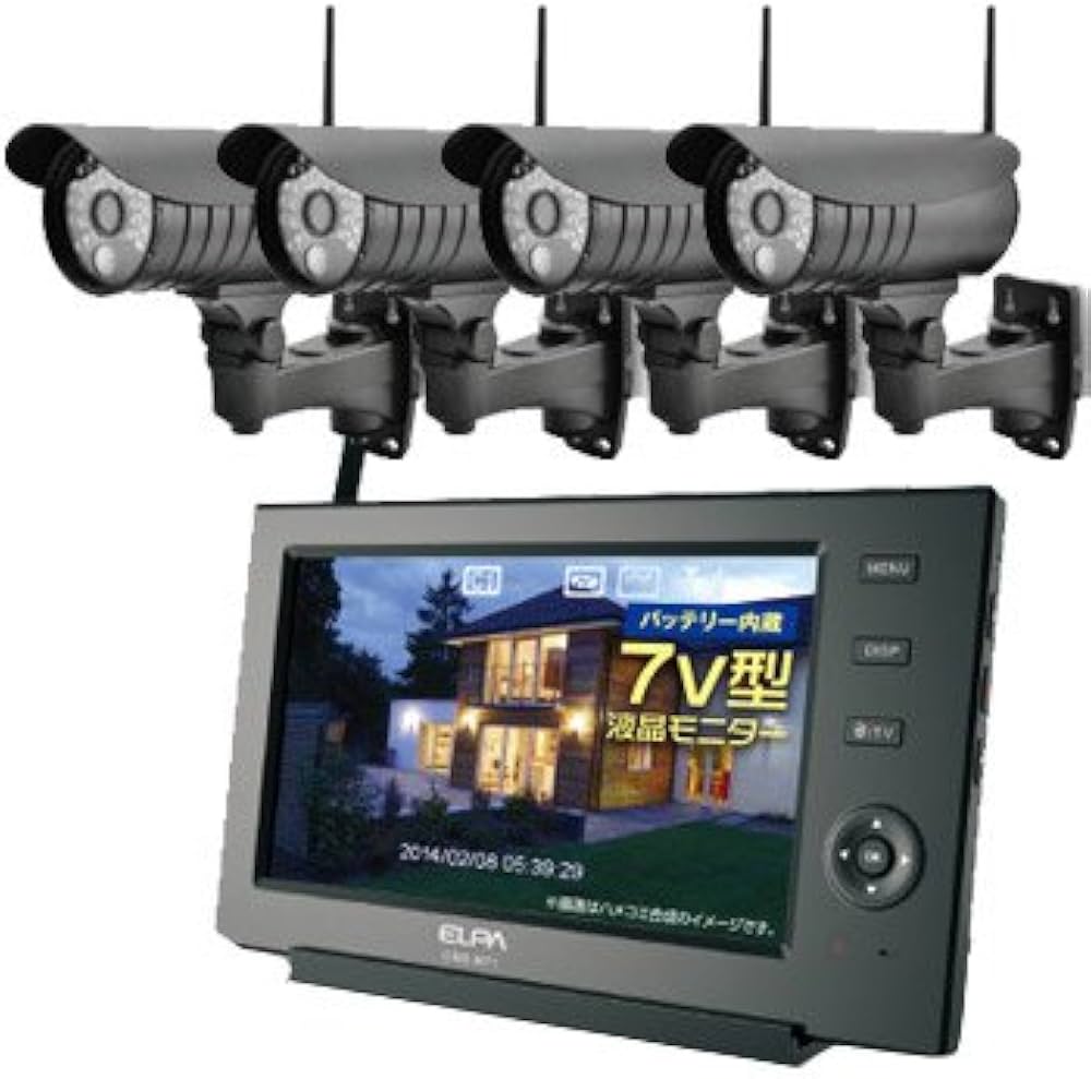 Amazon.co.jp: ELPA ワイヤレス防犯カメラ4台＆モニター【オリジナル