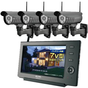 Amazon.co.jp: ELPA ワイヤレス防犯カメラ4台＆モニター【オリジナル
