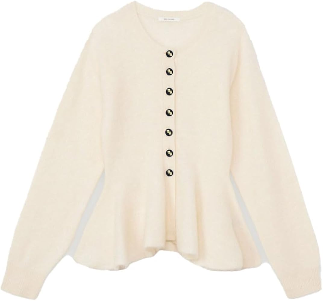 Amazon | [EIMY ISTOIRE] ウール起毛ペプラムニットカーディガン (OFF