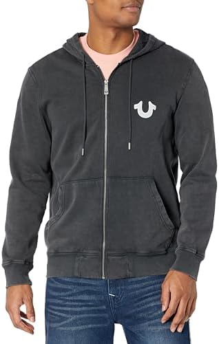 True Religion Men's SRS Zipup Hoodie, Jet Black Vintage Wash: Buy