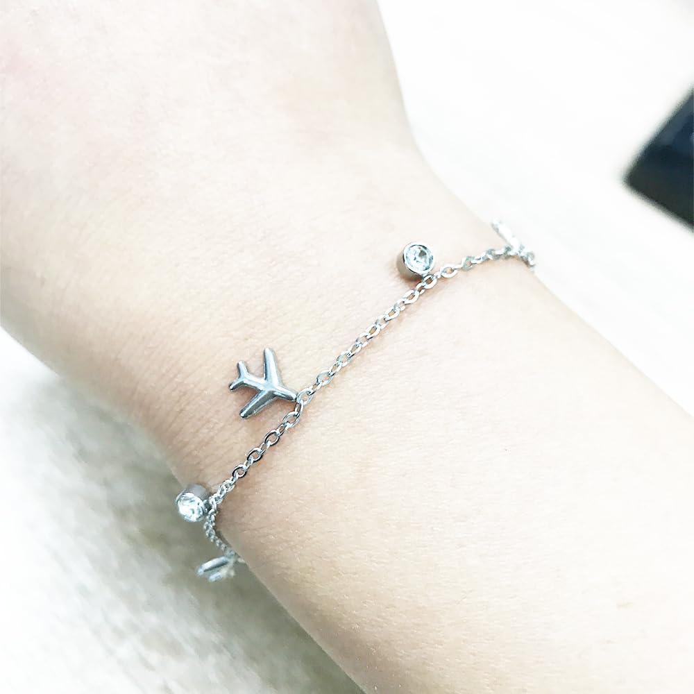 Amazon.com: Dainty Airplane CZ Bezel Hand Chain Bracelet for Women