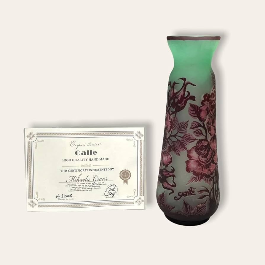 Amazon.co.jp: 証明書 エミールガレ 大 花瓶 カメオ彫り 被せガラス 高