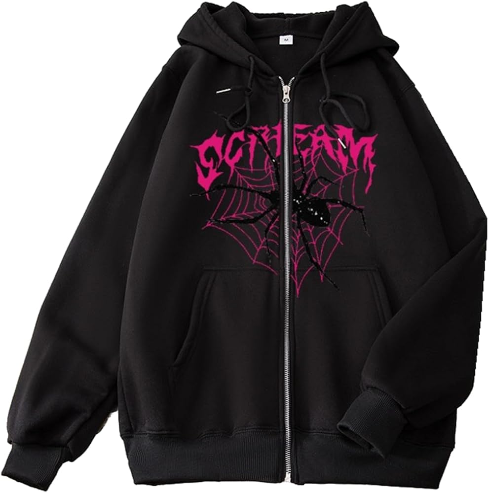 YUNZSXJY Womens Zip Up Grunge Hoodies Long Sleeve Oversized Y2k