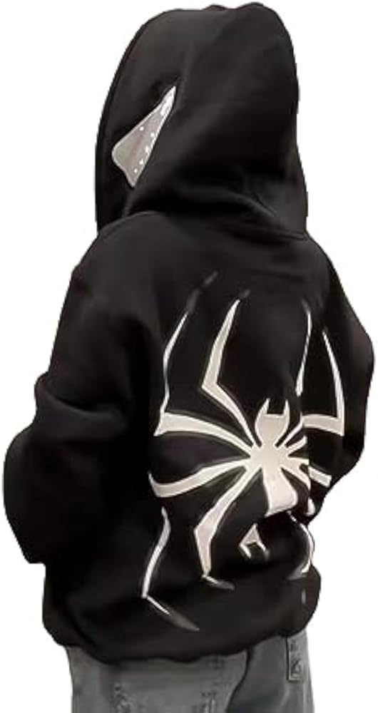 Obenie Y2k Spider Print Hoodies Hip Hop Zipper Long Sleeve Jacket