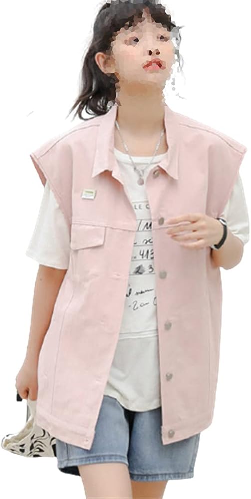 Amazon | 女性ピンク特大ノースリーブデニムベストサマーストリート