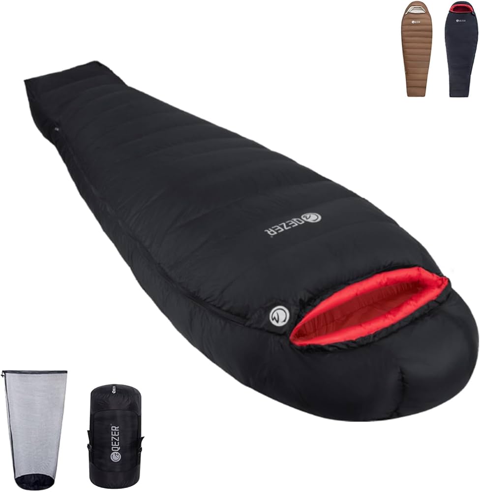 Amazon.co.jp: QEZER 寝袋 冬用 ダウン シュラフ 最低温度-26℃ 700g