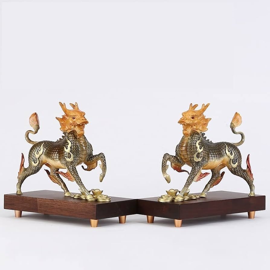 Amazon.co.jp: 風水 麒麟 置物 銅製一対 雌雄 風水 開運 魔除け 聖獣
