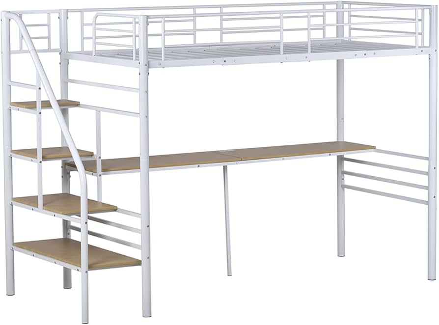 Amazon｜ロフトベッド シングル コンセント付き 階段付き パイプベッド