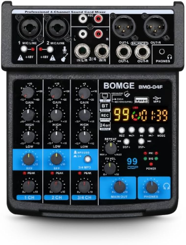 Amazon | BOMGE-04F 4チャンネルdjオーディオサウンドミキサー、MP3