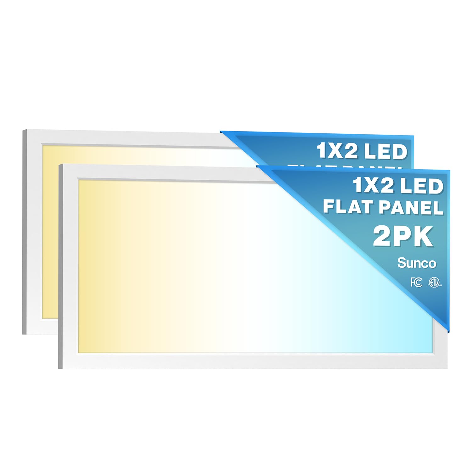 Sunco 2 Pack 1x2 LED Flat Panel Lights, Dual Selectable CCT 3500K