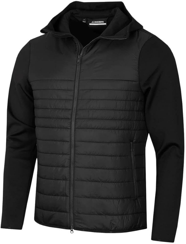 J.Lindeberg Men's Martino Quilt Hybrid Hooded Jacket - Black - S
