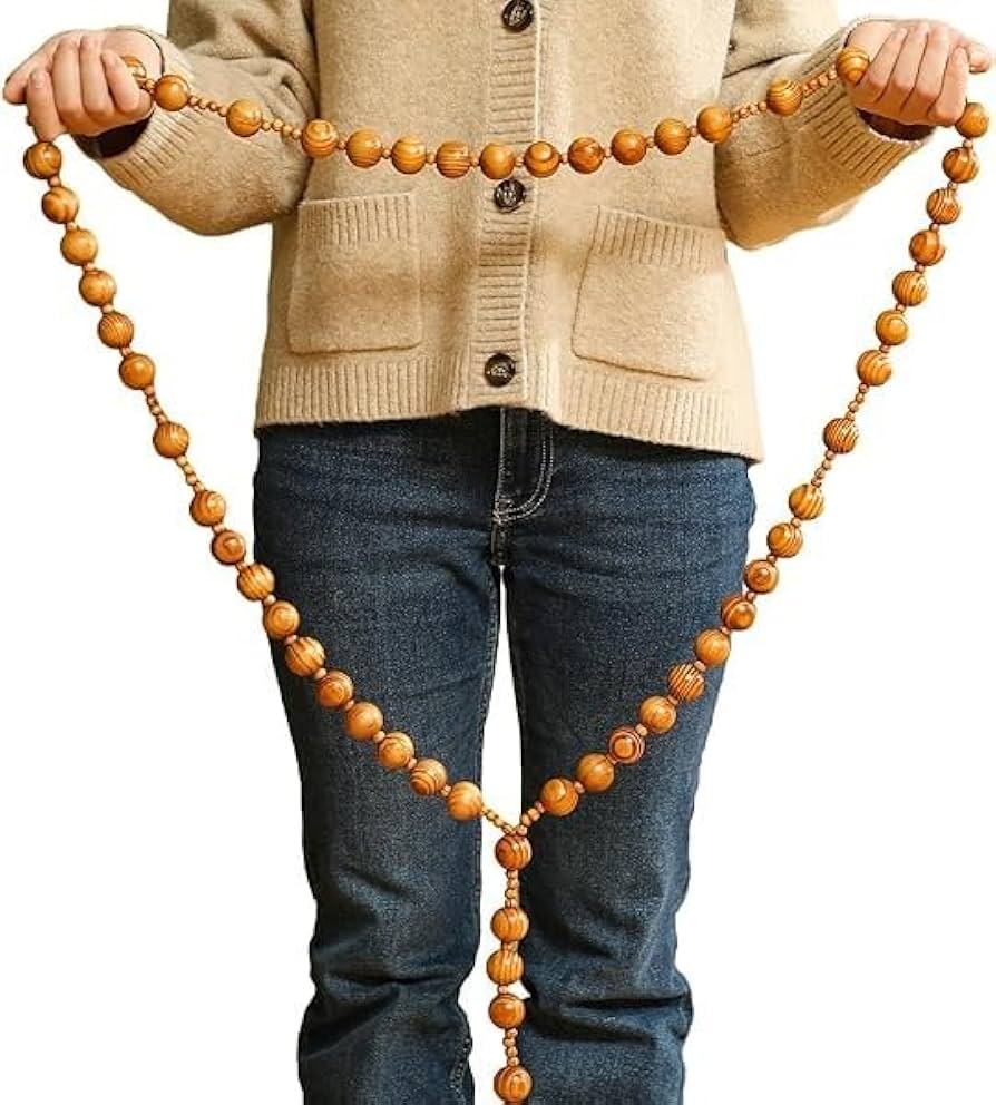 CLGIFT Giant Big Beads Rosario Natural Wood Jesus Metal Cross XL