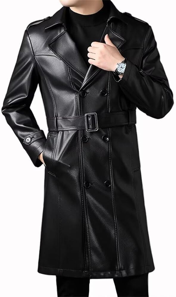 Amazon | [HUALIANYI] ロングレザーコート メンズ レザージャケット