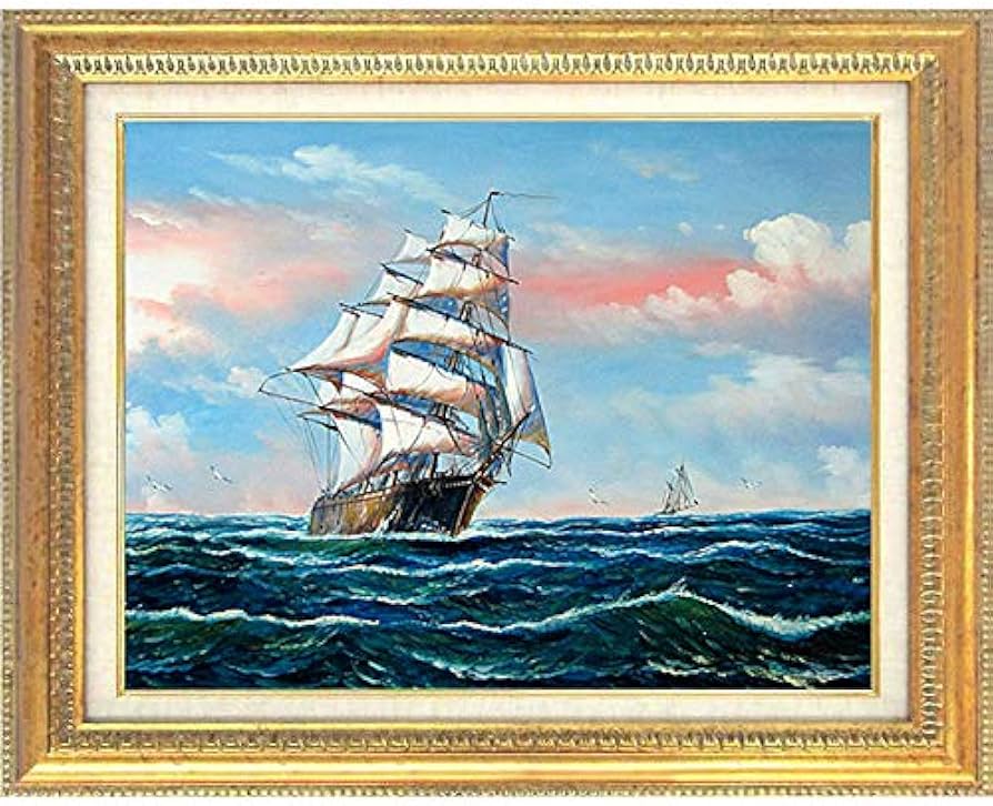 Amazon.co.jp: フルトン『夕暮れの海(帆船F20)』油彩画 風景画 海洋画