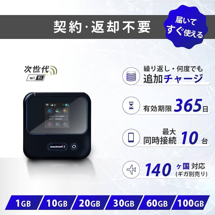 Amazon.co.jp: 365チャージWiFi 国内海外対応モデル 100GB付き