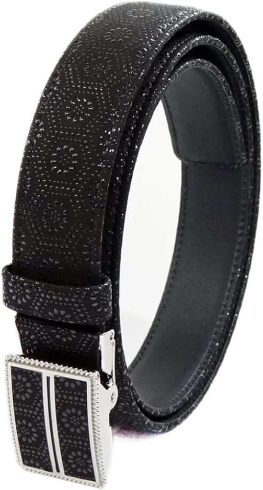 Amazon | [印傳屋] 印伝 ベルト 4005 M30ベルト 黒地鹿革黒漆 亀甲柄