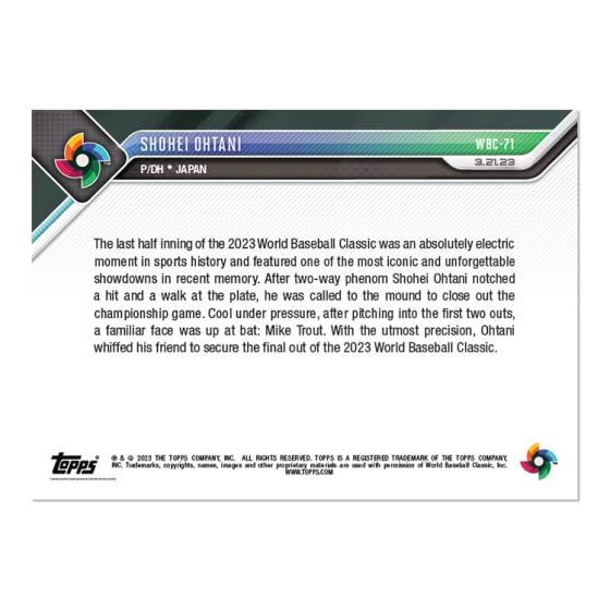 Amazon.co.jp: Topps Now［WBC記念カード］ WBC決勝戦 大谷翔平 vs
