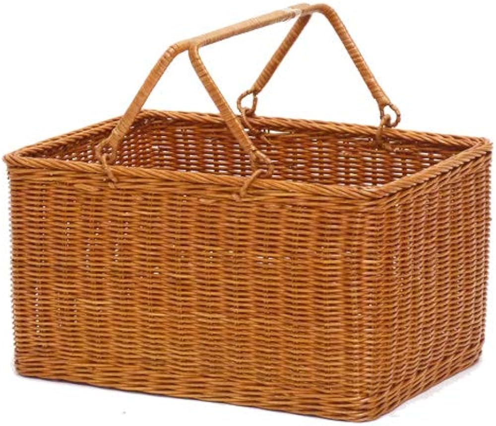 Amazon.co.jp: 籐 かご バスケット ハンドル付き L－619－BR
