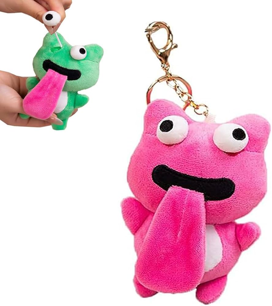 Amazon.co.jp: かわいいカエルのぬいぐるみキーチェーン、舌を突き出す